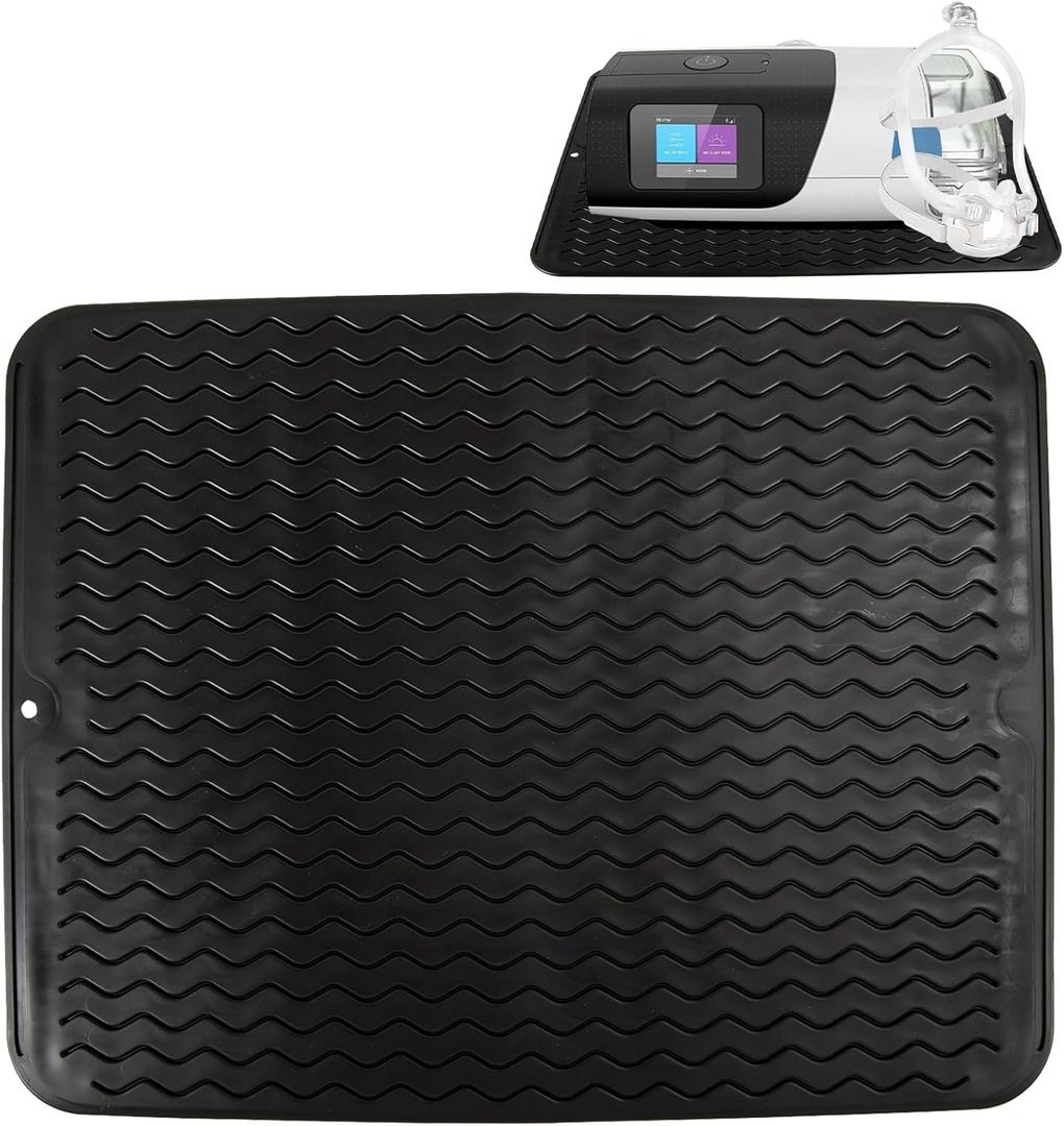 CPAP Protector Mat,Waterproof Nightstand Protector Mat,Non-Slip Protective Pad Ensure CPAP Machine Stays Stable On CPAP Nightstand,Multi-use Silicone Mat for Preventing Vibration and Noise (Black)