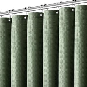 PANGSINNE Sage Green Shower Curtain - Waffle Weave Fabric Heavy Duty for Bathroom, Water Repellent Weighted 256GSM Hotel Quality Machine Washable Bath Curtains with 12 Hooks, 72Wx72H