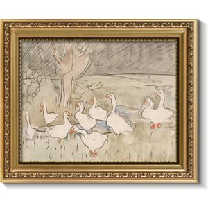 ARPEOTCY Vintage Gold Framed Wall Art, Nursery Duck Paintings, 8x10 inch Small Aesthetic Canvas Picture Prints Artwork with Frame, Victorian Wall Decor for Living Room Bathroom Bedroom Shelf (Eenden)