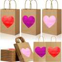 FOGWOWO 24 Pcs Valentines Gift Bags Gold Foil Valentines Day Bags Pink Red Heart Gift Bags Kraft Paper with Handles Candy Chocolate Goodie Bags for Wedding Birthday Holiday Party Wrapping Supplies