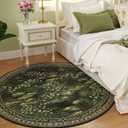 Rugcomf Circle Rug Impressionist-Style Vintage 5ft Round Rug Non Slip Low Pile Small Circular for Bedroom Bathroom Entryway Kids Room Office College Dorm, Green