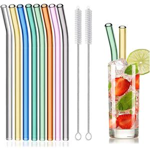 8 Pcs Reusable Glass Straws, 8"x8mm Eco-friendly Drinking Straws for Smoothies, Milkshakes, Tea, Juice, Cocktails - Multi-Color Mixed (8Pcs Bent)