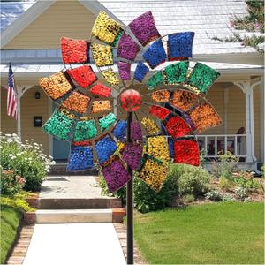 Cyan Oasis Wind Spinners for Yard and Garden, 84" Wind Spinners Outdoor Metal Extra Large, Wind Sculptures & Spinners with Stake, Yard Art Garden Decor Gift for Family