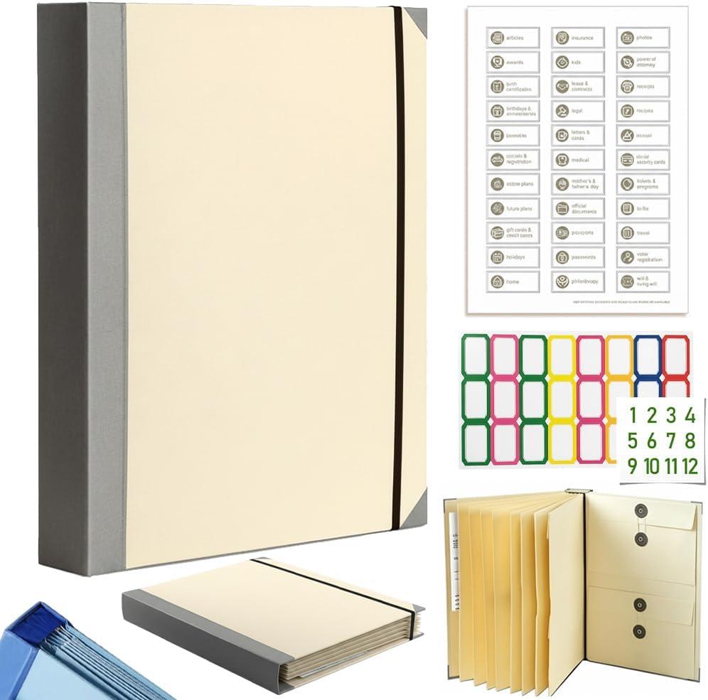 The Life Book Document Organizer - Binder for Important Documents, The Folio in Case I Die Binder, Family Emergency Planner, End of Lifeorganizer Paper File Folio Organizer with Labels(Beige)