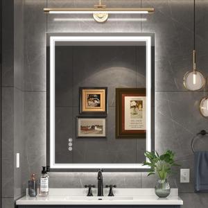 Ratsamee 28" x 36" Led Mirror for Bathroom with Front Light and Backlit, Bathroom Mirror with Led Lights, Vanity Mirror with Lights for Wall, Anti-Fog, Dimmable 3-Colorfrontlit+Backlit