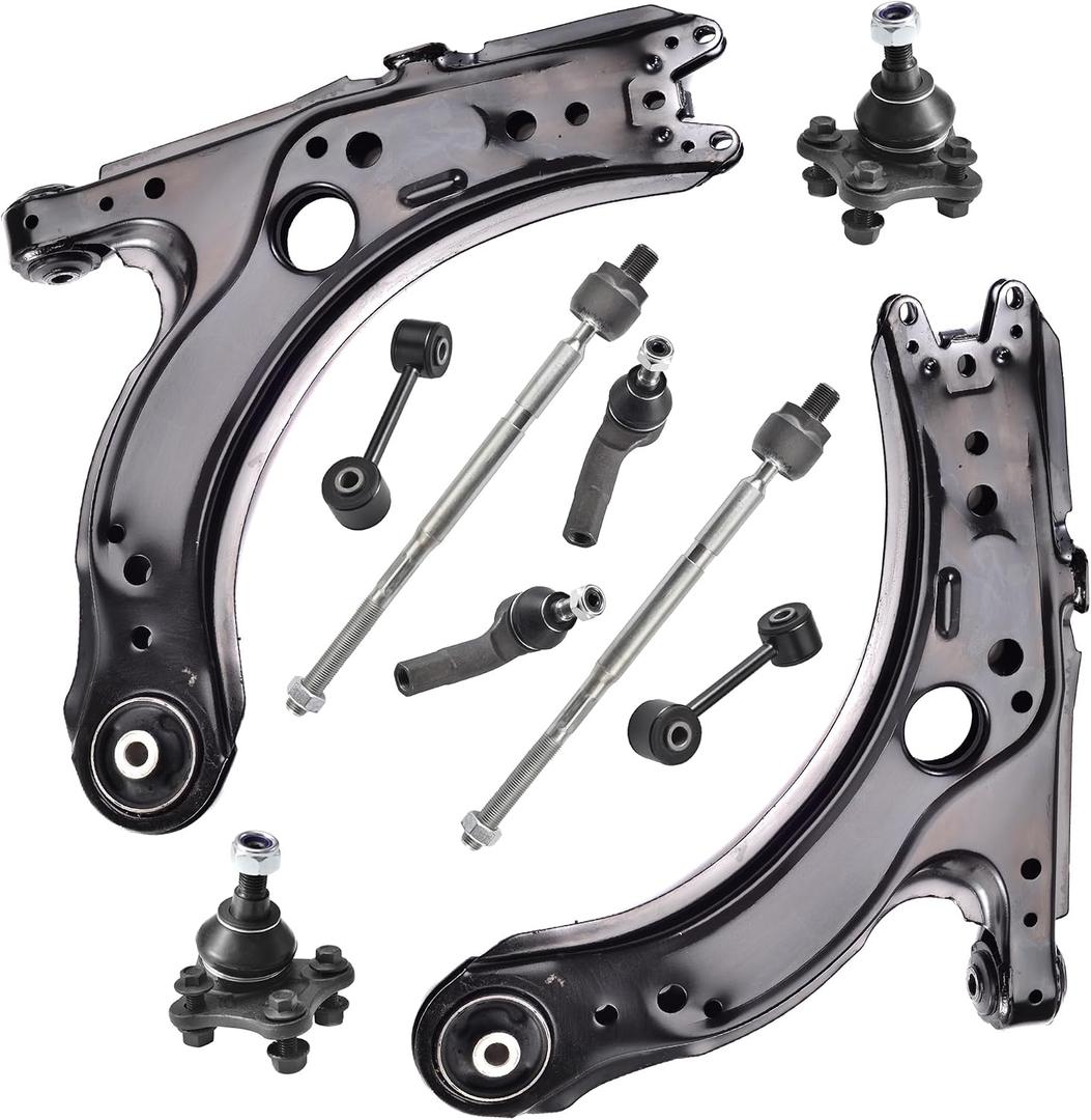 10pcs Suspension Kit for Volkswagen Beetle Golf Jetta 2001-2010, Front Lower Control Arms and Lower Ball Joints Sway Bar Links Inner and Outer Tie Rod Ends