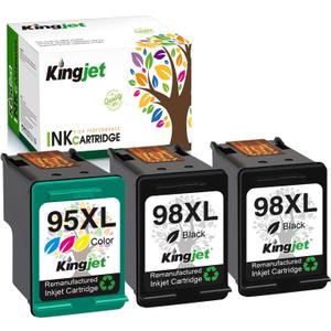 Kingjet Remanufactured Ink Cartridge Replacement for HP 98 95 C9364WN C8766WN Work with Officejet 150 100 6310 H470 PhotoSmart 2575 C4150 C4180 8050 Deskjet 460 5940 5943 Printer (2 Black, 1 Color)