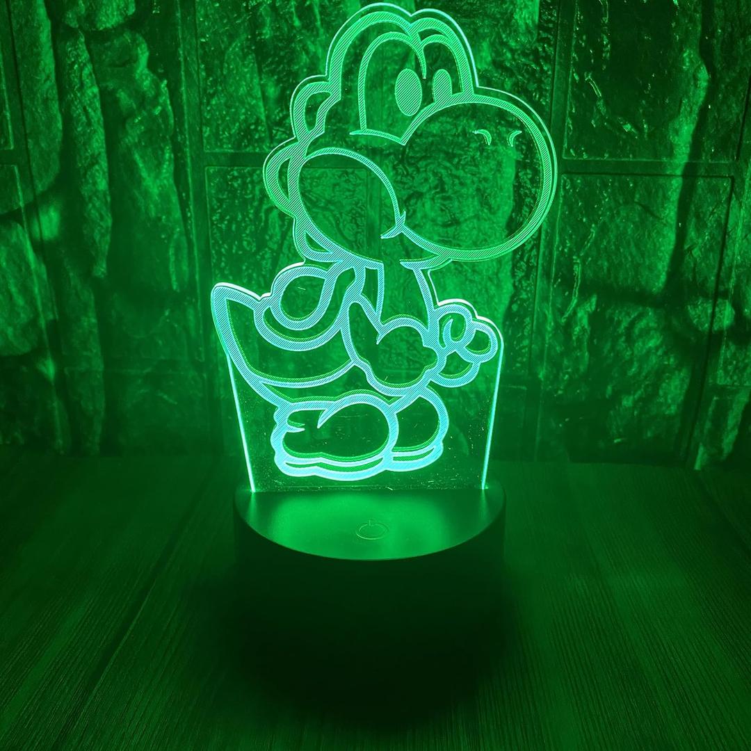 Mario Super Bros Yoshi 3D LED Optical Illusion Bedroom Decoration Table Lamp with Remote Yoshi Island 7 Colors Change Dimmable Acrylic Visual Night Light Birthday Christmas Gift for Child,kids