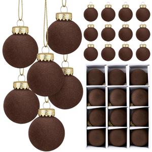 12 Pcs Velvet Christmas Balls Flocked Christmas Tree Hanging Ornaments Shatterproof Plastic Hanging Balls Decorations for Xmas Tree Party Home Holiday Decor (Brown, 3.15 inch)