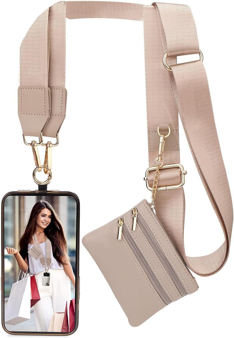 XANGNIER Clip and Go Strap for Phone with Wallet Crossbody, Phone Strap with Zippered Wallet, Adjustable Anti Theft Cellphone Lanyard for Women, Cellphone Chain Accessories