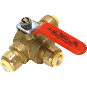 Push Fit 1/2 Inch x 1/2 Inch Push Fit x 1/2 Inch Push Fit 3 Way Tee Valve