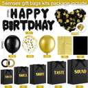 Ctosree 5 Senses Gift Bags for Her Him Black and Gold Birthday Decorations Kit Includes Five Senses Gift Bags, Happy Birthday Balloons, Tissue Paper and Petals for Anniversary Wedding Party Favors
