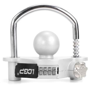 LCGP Trailer Hitch Lock with Combination Lock, Fits 1-7/8,2 and 2-5/16 Inch Couplers,Adjustable Storage Security, Heavy-Duty Steel, Silver Grey (Gray)