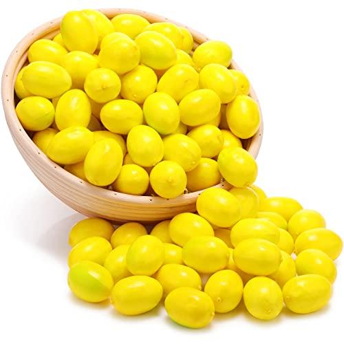 Amyhill 100 Pcs Mini Artificial Lemon Fake Fruit Faux Artificial Simulation Lemon Summer Realistic Kitchen Fruit Decor Lifelike Decoration for Home Kitchen Table, 1. 2 x 1. 8 Inch