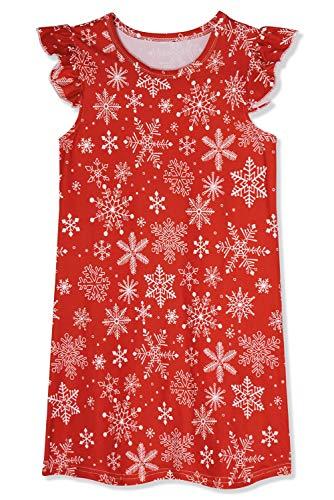 Funnycokid Girls Christmas Nightgown size 8 9 reindeer Pajamas Dress Kids Short Sleeve Sleepwear Red Nightshirt Party, 8-9 Years