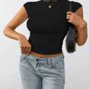 Nasperee Women Sleeveless/Cap Sleeve Mock Turtleneck Tank Tops Slim Fit Side Ruched Stretch Crop Y2K Tee Shirts (Black, XS)