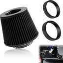 Universal Clamp-On Air Intake Filter, High Flow Closed-Top Cool Air Filter Cleaner, Tapered Cone Design, Washable & Reusable with 76 89 102 mm (3", 3.5", 4") Adapter Rings for Most Vehicles