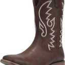 IUV Cowboy Boots For Men with Wide Square Toe Western Retro Boot Durable Classic Fashionable Embroidered Pull On Slip Resistant Boots (9.5, Khaki)