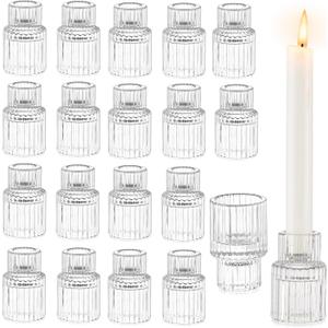 Glasseam Glass Candle Stick Holder: Small Candlesticks for Taper Candles, Bulk Set of 20, Mini Crystal Clear for Wedding Centerpieces Party Decorations Glasseam Glass Candle Stick Holder: Small Candlesticks for Taper Candles, Bulk Set of 20, Mini Crystal Clear for Wedding Centerpieces Party Decorations