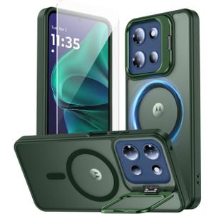 TOBOVON for Motorola Moto G Stylus 5G 2026/2025 Case, Fits MagSafe, with Built-in Camera Ring Stand & Screen Protector, Slim Translucent Matte Military-Grade Drop Protection Magnetic Cover, Green