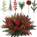 Norme 60 Pack Christmas Artificial Pine Branch Pick Spray Xmas Flower & Greenery Bouquet Red Berry Stem Cedar Tree Berry Cedar Pine is Applicable to Christmas Tree Wreath for DIY Wedding(Non-Snow)