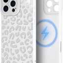 Case for iPhone 16 Pro Max [Compatible with MagSafe] Built in Magnetic Cute Girly Sleek Boho Aesthetic Style Design for Women Girls Gray Grey Animal Leopard Print Soft TPU Protective Shockproof White