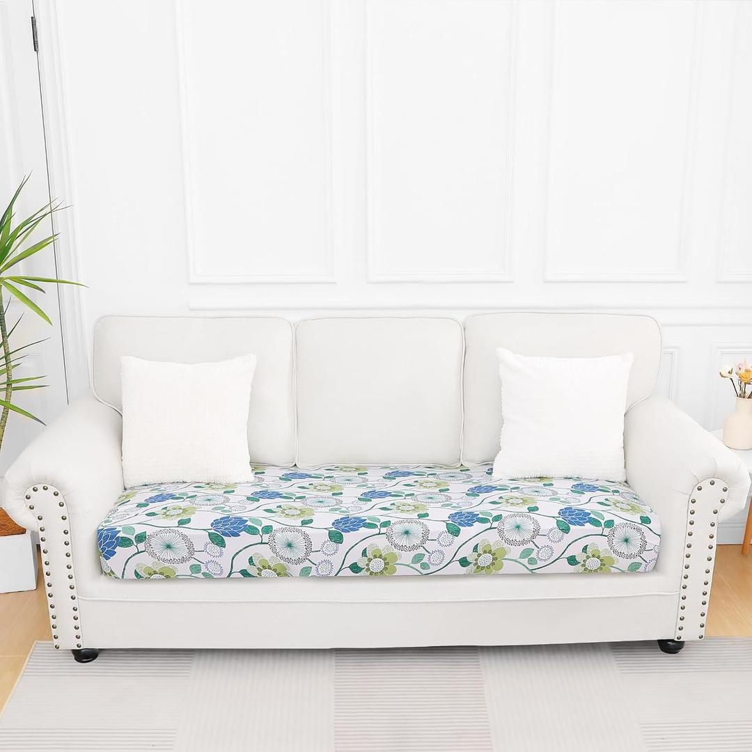 Smiry Printed Couch Cushion Covers, Stretch Soft Couch Covers for Sofa, Washable Non-Slip Sofa Slipcover Furniture Protector for Indoor and Outdoor (Large, Light Green)