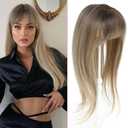 Hair Topper 18 inch Toppers Hair pieces for Women with Thinning hair 4"5" Comfortable Base Hairtopper Clip in Bangs (Ombre Brown to Golden Blonde)