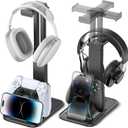 Gaming Headset & Controller Stand, Rotating Headphone Storage with Controller & Phone Holder, Game Desk Storage with Cable Organizer for PS5/PS4/XBOX PC Gamer Essentials Organizer Gift Accessories, Black