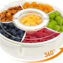 Divided Serving Tray with Lid and Handle, 360 Rotating 6.6L Large Capacity Snackle Box Container with Dividers, Portable Snack Boxs for Fruit Veggie Salad, Beach Essentials Ideal for Picnic (12"x12"x4.3"- 6 Compartments)