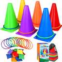31 PCS Christmas Carnival Games, 3 in 1 Indoor Outdoor Bean Bag Ring Toss Games for Kids Birthday Party, Plastic Soft Cones Yard Lawn Game for Family Party Kid's Gift (9")