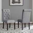 Roundhill Furniture Leviton Solid Wood Tufted Dining Chair, Set of 2, Light gray