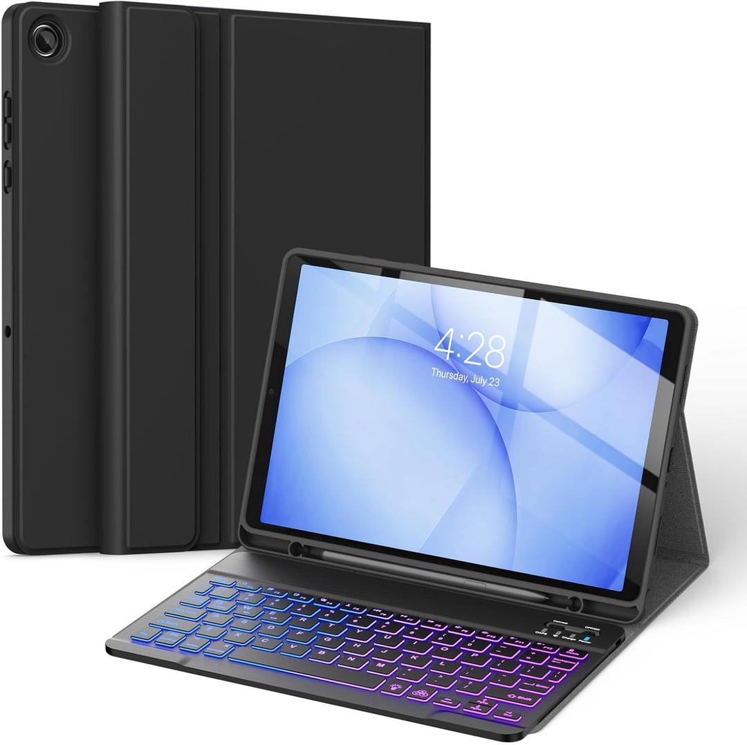 Soke Keyboard Case for Samsung Galaxy Tab A11 Plus/A11+ 11 inch 2025(SM-X230/X236/X238) - 7 Color Backlight Wireless Detachable Folio Keyboard Cover with S Pen Holder, Black