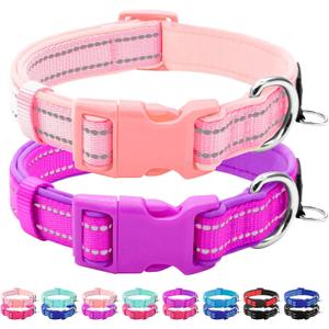 azuza 2 Pack Neoprene Padded Dog Collar for Medium Dogs, Reflective Dog Collar with ID Tag Ring, Adjustable Safe and Comfy Dog Collars,Purple/Pink,M