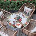 Christmas Red Dwarf Round Table Cloth Fitted Tablecloth,Blue Gradient Table Cover with Elastic Edge Waterproof Table Cloth,Xmas Gift Wreath Circle Table Covers for Kitchen Indoor Outdoor 45-54in