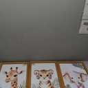 3 Set Safari Nursery Wall Decor, 11x16 Inch Framed Cute Giraffe Elephant Tiger Print Sign, Jungle Theme Cartoon Animal Wall Art for Baby Girl Boy Room Decoration, Natural