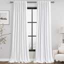 Full Black Out White Window Curtain Panels 102 Inches Long 2 Panels Set for Living Room Cotton Textured Long Blackout Curtains With White Backing Thermal Insulated Drapes for Winter Nursery Bedroom