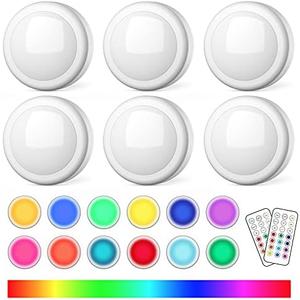 SEMSMOKS Puck Lights with Remote Control, Battery Operated LED Push Light Wireless, 13 Color RGB - for Closet, Bedroom Wall, Under Cabinet, Battery Powered Puck Lights. Convenient 3M Stick On, 5 Pack
