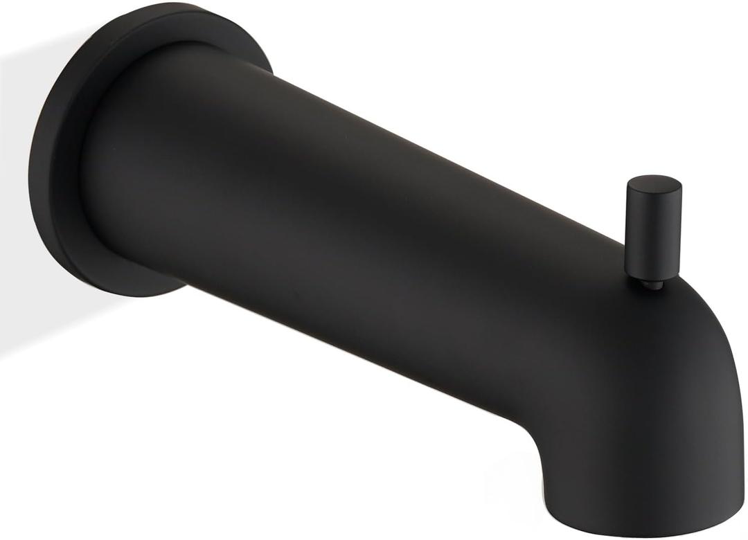 7 Inch Extra Long Slip on Bathtub Spout with Diverter, Matte Black Tub Spout Fits 1/2" Copper Tube (5/8" Diameter)