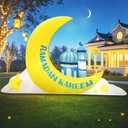 KOOY 7.8 FT Long Inflatable Ramadan Crescent Moon Decorations with Mosque & Star Blow Up Islamic Eid Decor Muslim Holiday Outdoor Decorations with LED Lighted