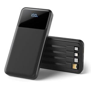 Portable Charger 10000mAh Power Bank - Powerbank with 4 Built in Cables,40W Fast Charging Travel Camping Essential Battery Pack Compatible with iPhone 17 16 15 14 13 Samsung Google etc Moto, 1 Pack (Black)