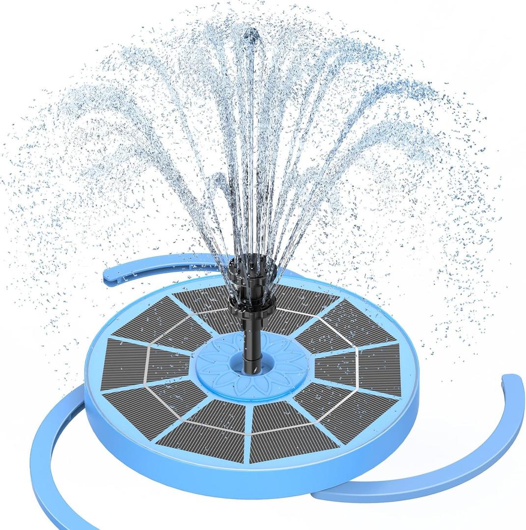 AISITIN 3.5W Solar Bird Bath Fountain Built-in 1800mAh Battery, Solar Water Pump with 8 Nozzles, Solar Powered Fountain Pump for Garden Birdbath Pool Fish Tank Pond and Outdoor (Blue)