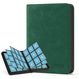 Trading Card Binder, 9 Side Loading Pocket Card Album Hold Up to 540, Zipper Binder for Collection, TCG Holder for Sports, Yugioh, MTG etc. (Dark Green 9)