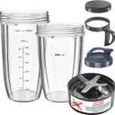 Nutribullet Blender Cups & Blade Replacement Set, 32oz & 24oz Nutribullet cups with Lid To-Go Lid and Lip Ring, Replacement Cups for Nutri Bullet Blenders 600w & Pro 900w Accessories 6 PCS