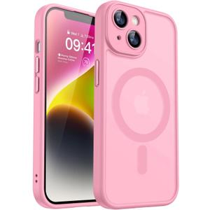 CANSHN Magnetic for iPhone 14 Case, Upgraded [Full Camera Protection] [Compatible with Magsafe] [Translucent Matte] Shockproof Protective Phone Case for iPhone 14 6.1" - Pink