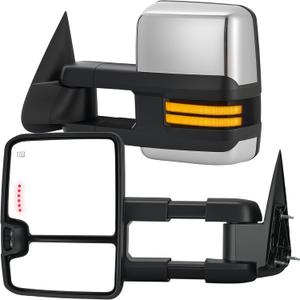 Tow Mirrors Compatible with 2003-2007 Chevy Silverado GMC Sierra, Extended Trailer Towing Side Mirrors with Sequential Switchback Turn Signal, Backup Light, Power Heated Adjustable, Chrome