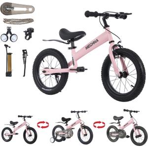 3-in-1 Montessori Balance Bike with Pedals,Tri-purpose of Kids Balance Bike/Toddler Tricycle/Bike，for 2 3 4 5 6 7 Years Old-14 inch balance bike with Pedal Conversion,Training Wheels,Brakes,Candy Pink 