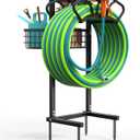 Qatsrin Upgraded Garden Hose Holder with Large Basket, Heavy Duty Water Hose Holder Supports 160-ft Hoses, Freestanding Detachable Hose Stand Storage Reel Hanger Rack for Yard Lawn Farm