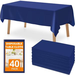 RowinsyDD 40 Pack Blue Plastic Table Cloths Disposable, 54 x 108 Inches Plastic Table Cover for Rectangle Tables, Disposable Tablecloth for Dinning, Parties, BBQ, Wedding, Outdoor