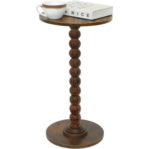 Fultyle Round Side Table, Small Drink Table for Small Spaces, Modern Accent Nightstand with Solid Wood Leg for Living Room, Bedroom, Corners, and Office (Rustic Brown)